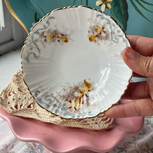 Antique Porcelain Dish with Scalloped Edge and Gold Trim / Adderley England